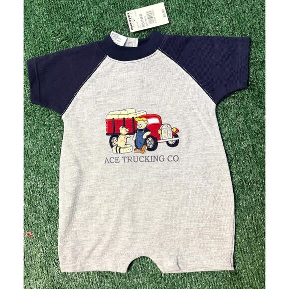Vintage Y2K Cowboys and Angels Romper Size 3-6 Months Gray Navy Ace Trucking - Picture 1 of 6